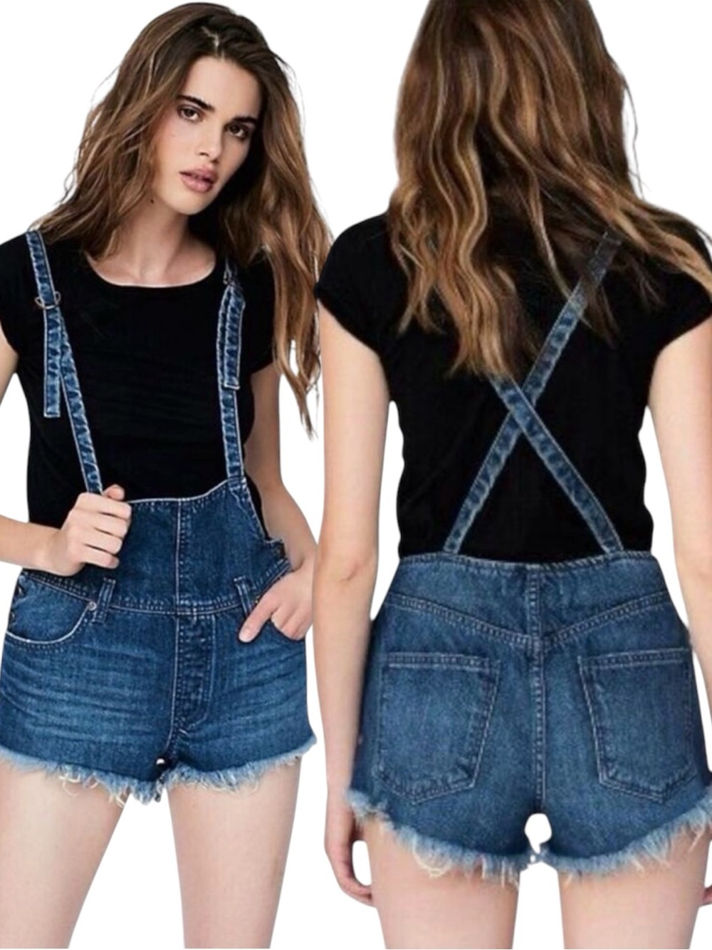 Free People Shorts Strappy Shortalls Ocean Blue Size 24 Pinafore Suspenders